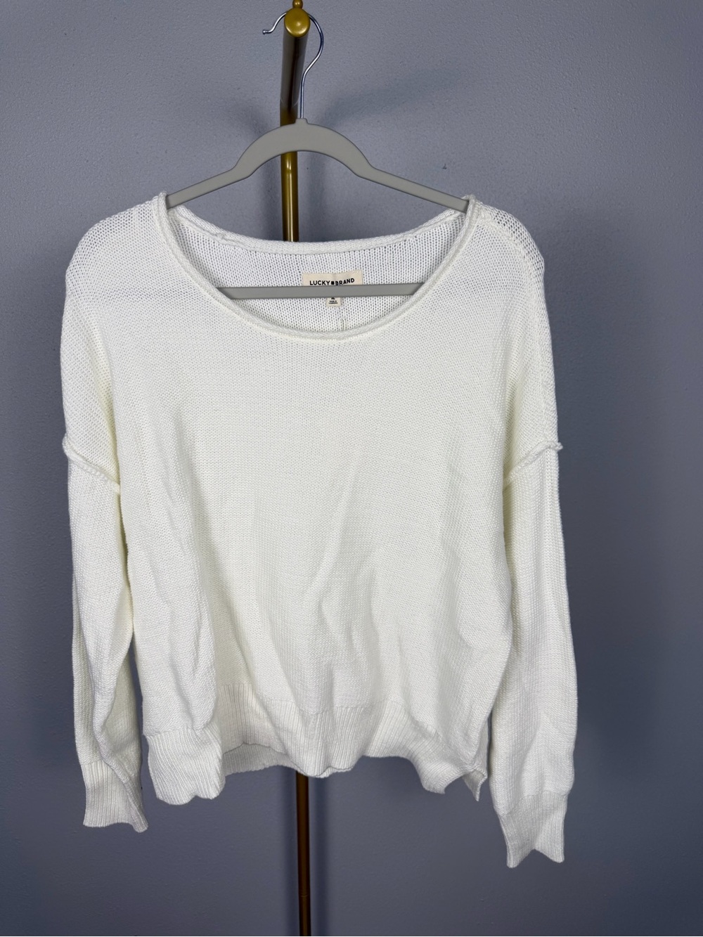 Lucky Brand White Cotton Blend Relaxed Knit Sweater XL NWT